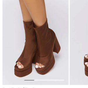 Forever 21 brown sock peep toe booties.